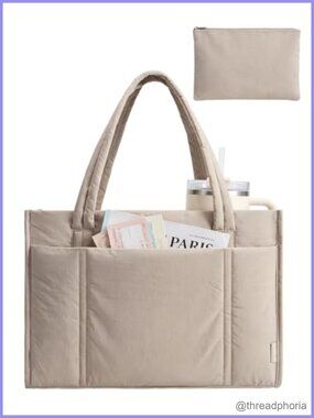 Puffer Tote Bag Lightweight Shoulder Handbag 21L Laptop Work Teacher